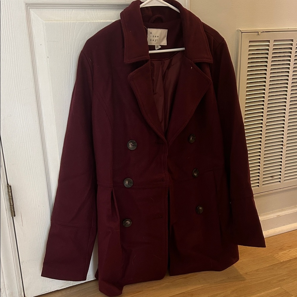 a new day Women's Burgundy Pea Coat